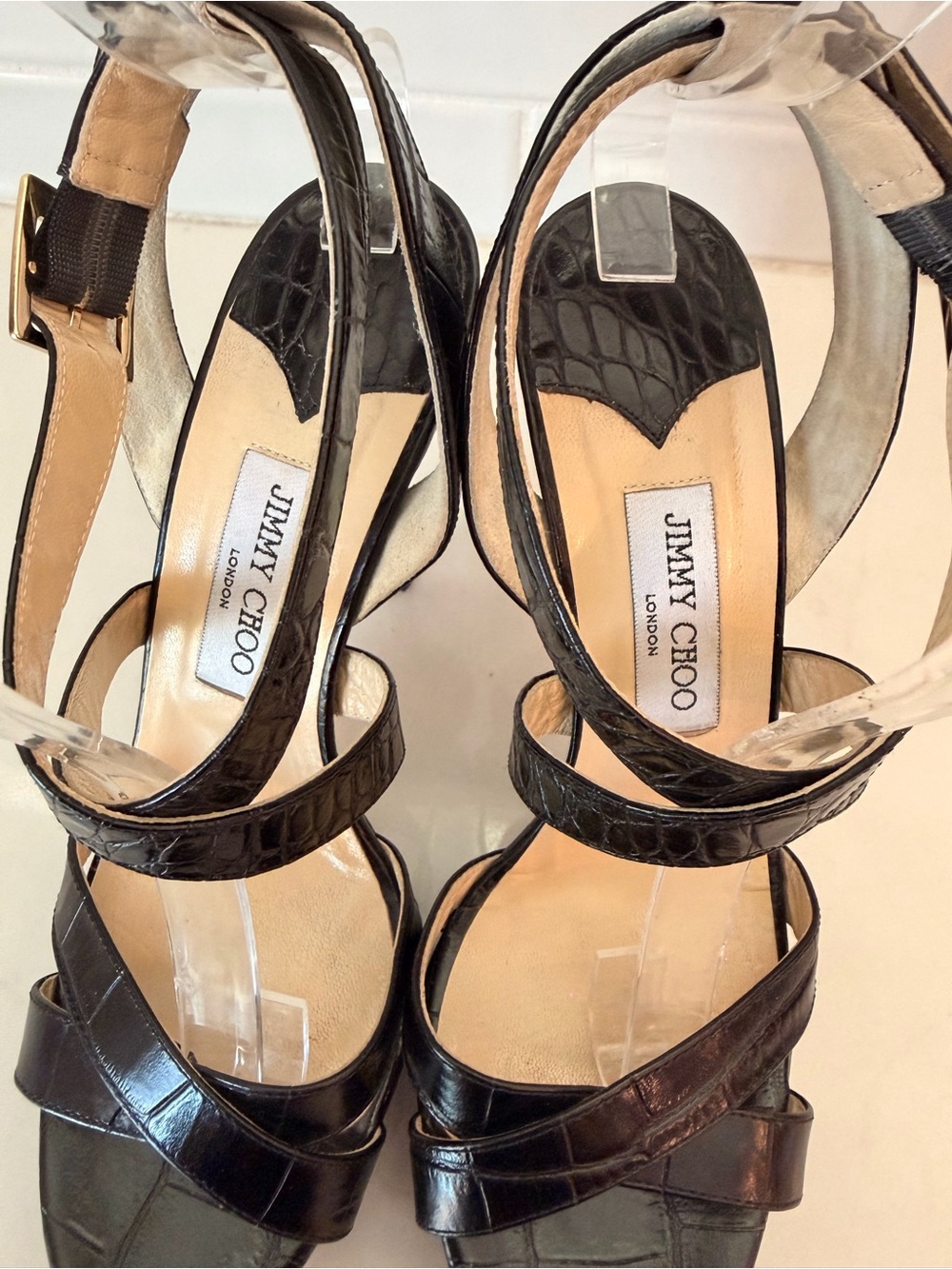 Jimmy Choo Women's Black Croc Embossed Vamp Leather Platform Heels Size 40.5 - Picture 5 of 10